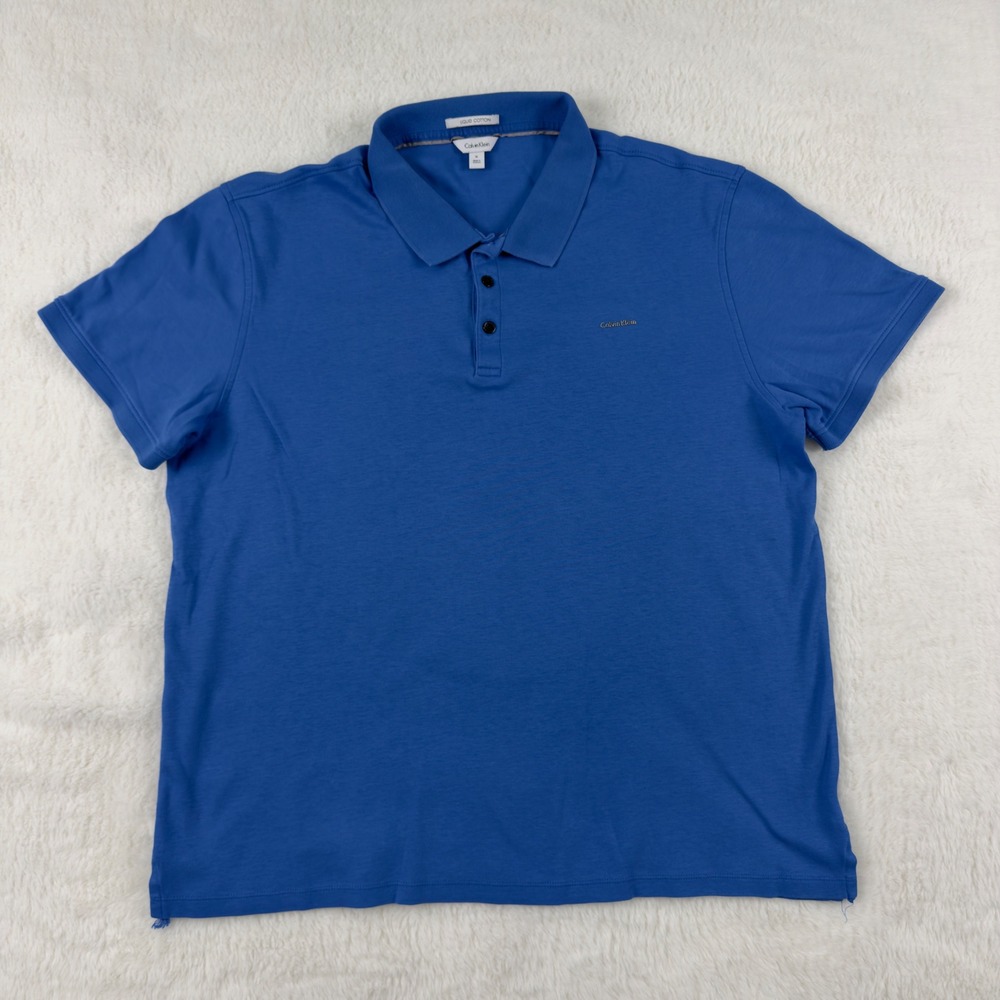 Calvin Klein Liquid Cotton Polo Shirt Mens XL Blue Short Sleeve Logo Top